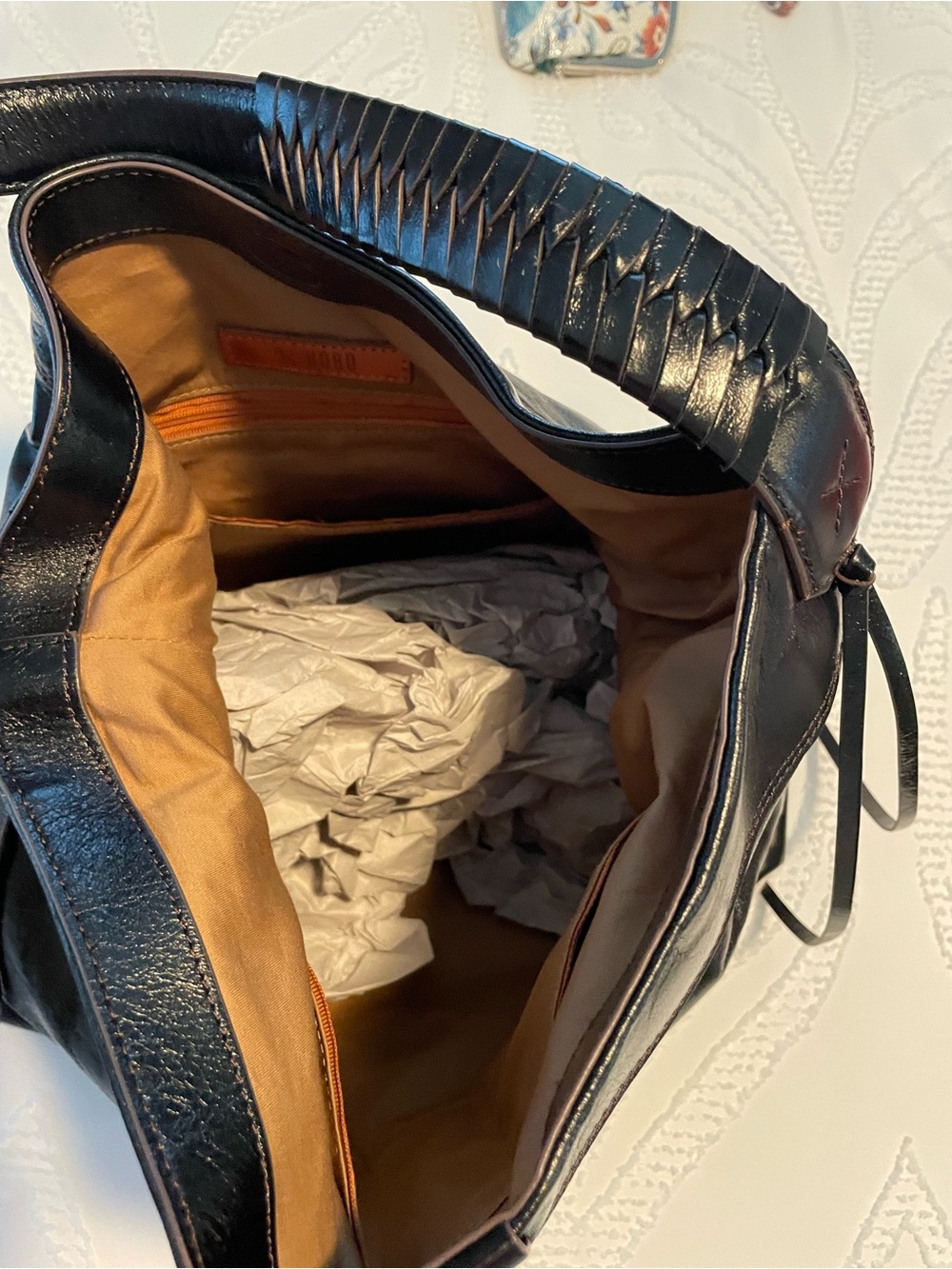 HOBO Black Leather Shoulder Bag with Tan Interior